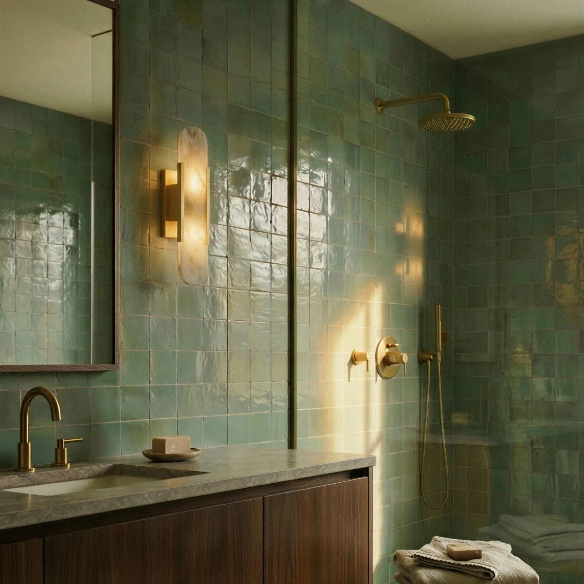 Indoor wall lamp with alabaster surface and LED light source