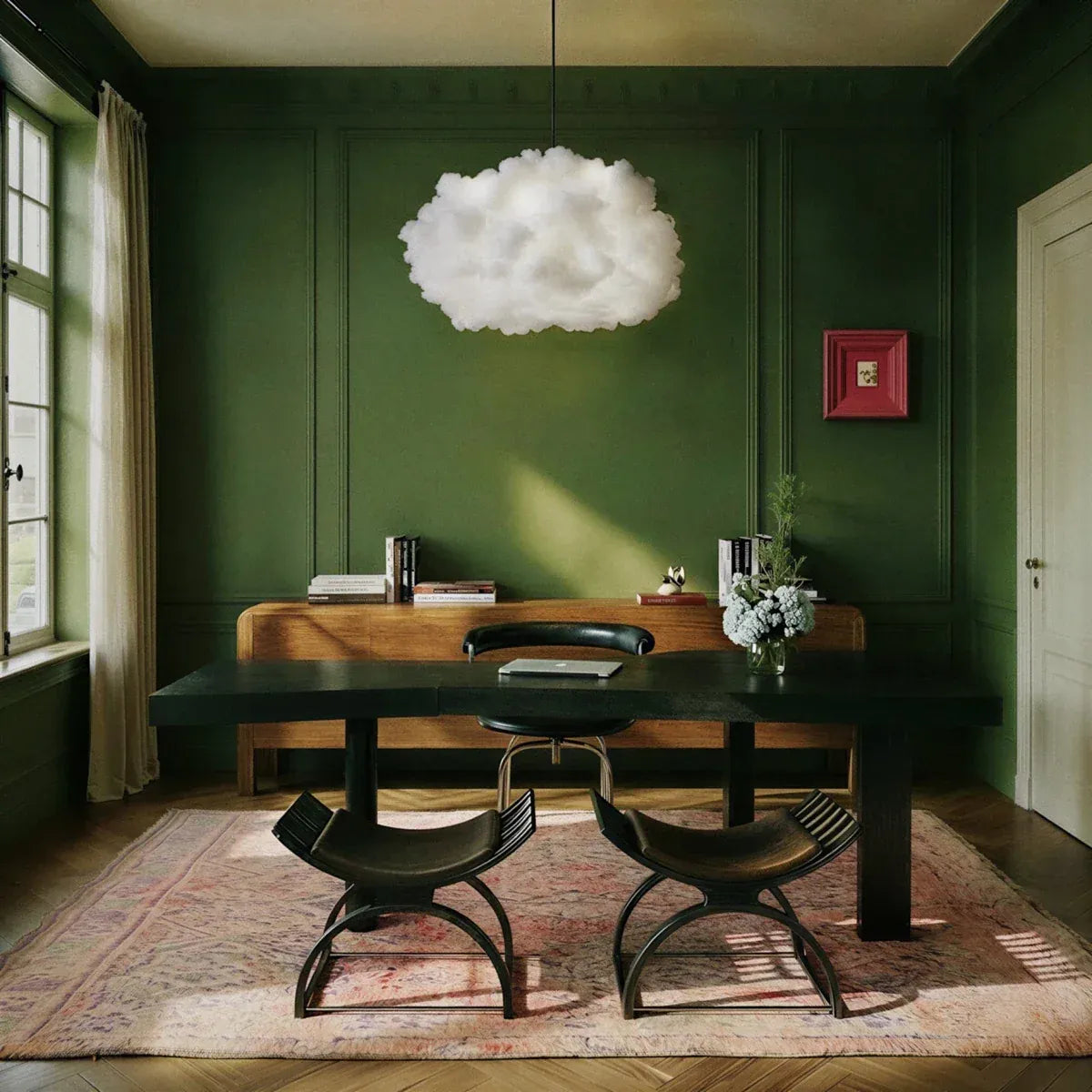 Nimbo cloud pendant light above bed installation