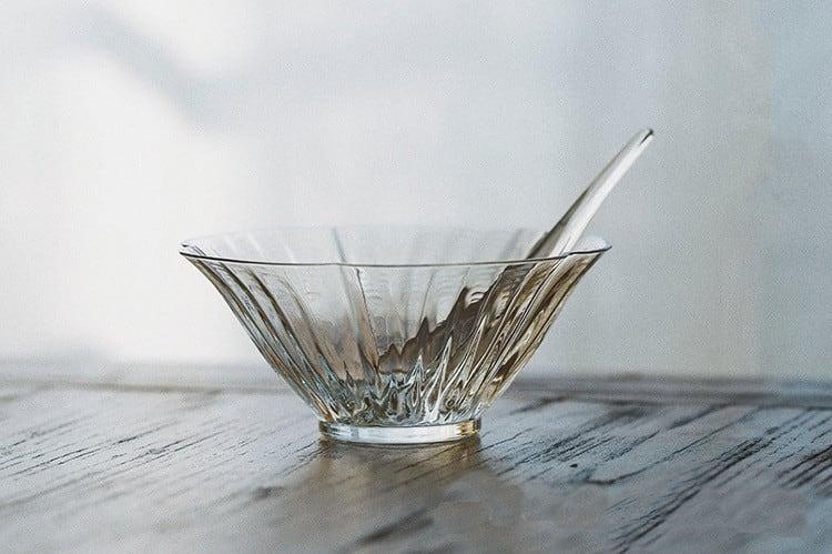 Akihiko Flower-shaped Glass Tea Bowl &amp; Spoon Set