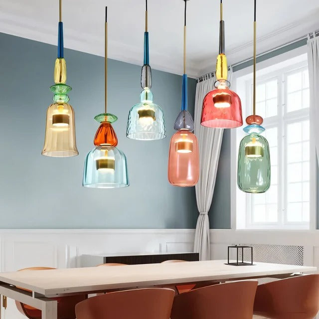 Vitra glass pendant light dining area installation
