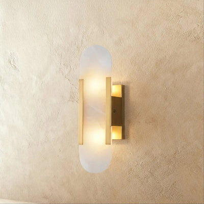 Toru alabaster wall lamp with stone panel and metal frame
