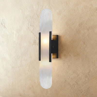 Wall-mounted alabaster lamp in black metal frame