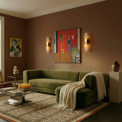 Alabaster wall light with integrated LED and stone texture