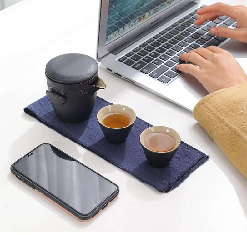 Takumi Portable Black Pottery Kung Fu Tea Set
