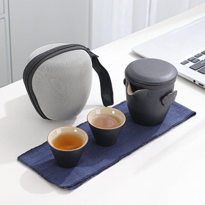 Takumi Portable Black Pottery Kung Fu Tea Set